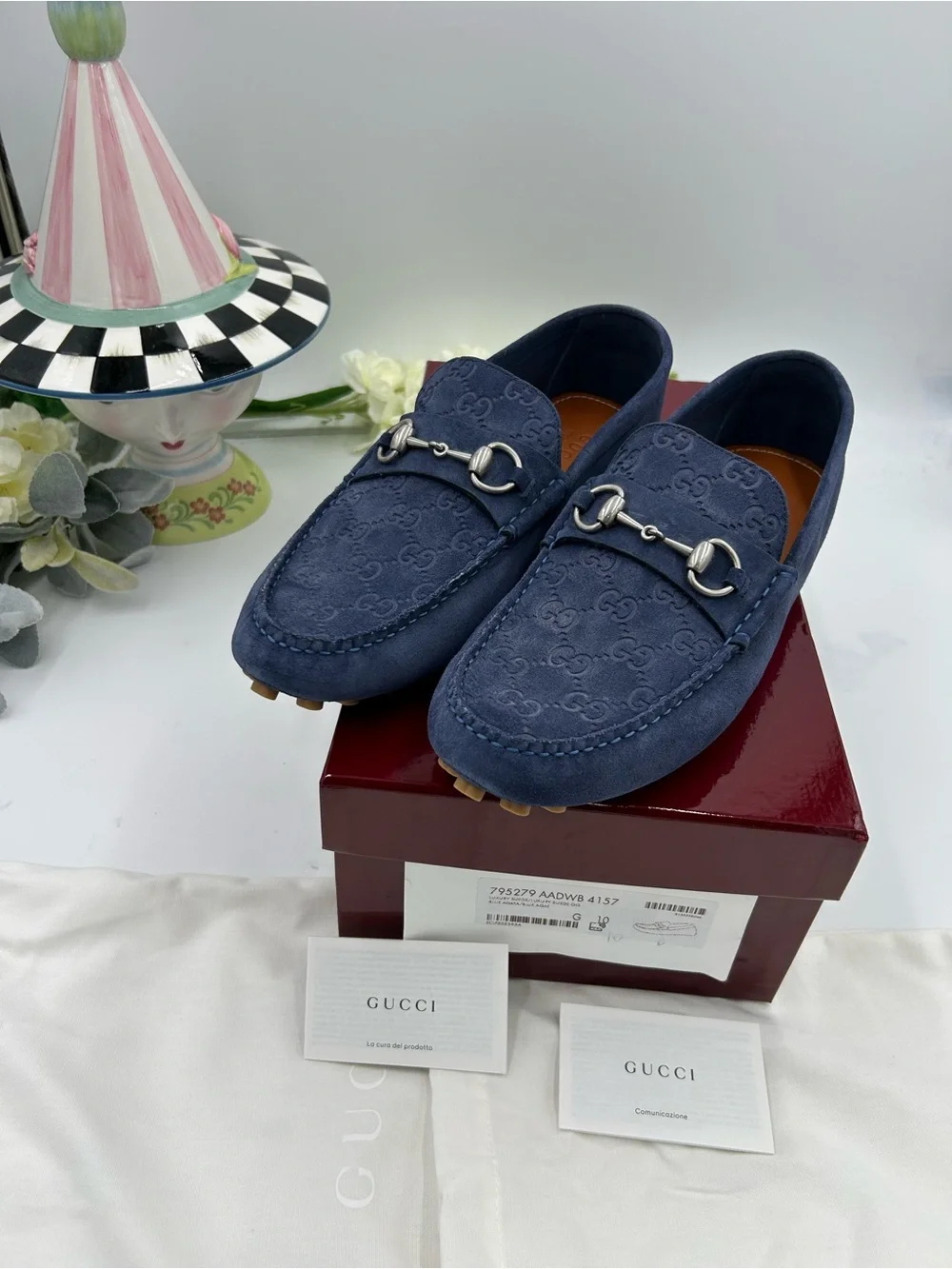 Men's Gucci GG embossed suede driver loafers size 10 fits 11 US made in Italy